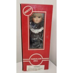 Rebecca Porcelain Doll 12" Green Velvet Dress & Bonnet in‎ Original Box Vintage